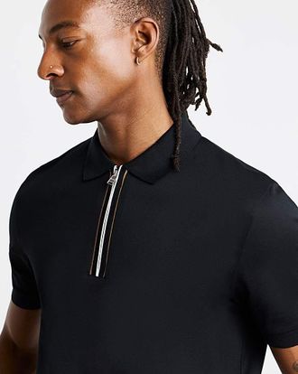HUGO BOSS Short Sleeve Zip Polo - Black