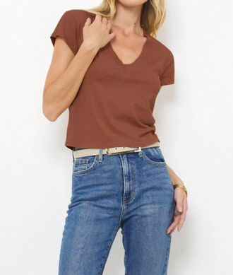 La Made Suri Organic Deep V Cap Sleeve Tee In Cognac