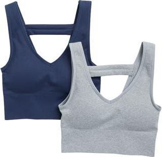 90 Degree by Reflex Bianca 2-Pack V-Neck Rib Seamless Bralettes in Naval Academy/Heather Grey at Nordstrom Rack, Size X-Large