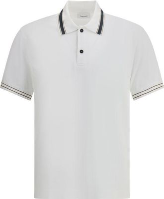 Ferragamo Mens Polo Shirt Contrast Trim - White Cotton - Size Large