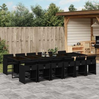 vidaXL Set Comedor De Jard&iacute;n Con Cojines 13 Pzas Rat&aacute;n Sint&eacute;tico Negro Vidaxl