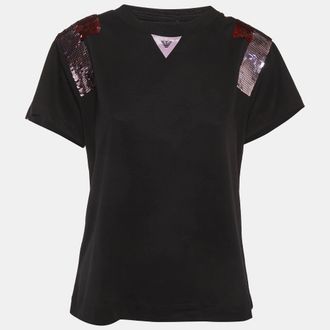 Emporio Armani Black Sequin Detail Jersey T-Shirt