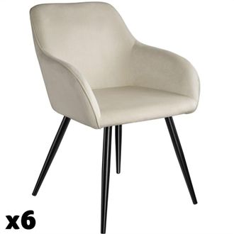 TecTake 6 sillas de comedor, tapizadas, ergon&oacute;mica, vers&aacute;tiles, crema/negro