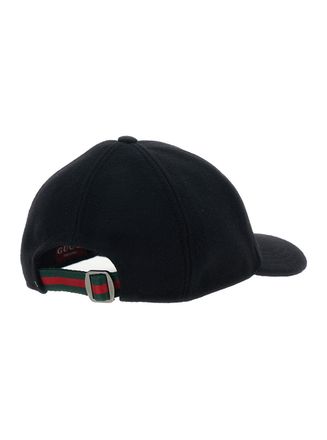 Gucci Mens Black Wool Baseball Cap With Logo Hat