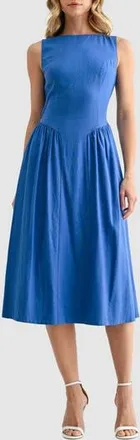 Mila Mae Sleeveless Back Bow Fit & Flare Midi Dress in Dark Denim at Nordstrom Rack, Size X-Small