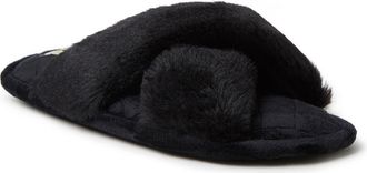 Dearfoams Jessica Furry Crossband Slipper in Black at Nordstrom, Size X-Large