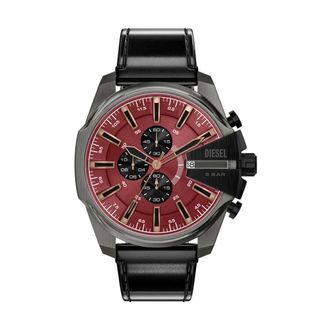 Diesel Mega Chief Slim Horloge - Heren - Accessoires - Zwart - Maat: ONE Size Leer