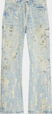 Purple Men & apos;s P018 Bead Splatter Destroyed Baggy Denim Jeans
