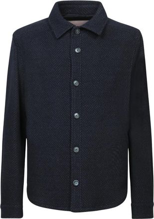 Herno Wool Herringbone Overshirt - Heren - Casual Overhemden - Blauw - 2XL - Katoen - Overhemden
