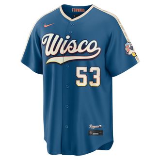 Nike Brandon Woodruff Milwaukee Brewers City Connect Nike Mens MLB Stadium Jersey in Grey | RE260H3FMZ9-SXD