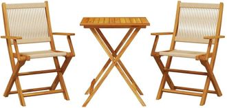 vidaXL Juego De Bistro De 3 Piezas Polipropileno Y Madera Maciza Beige Vidaxl