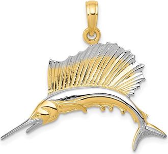 Diamond2Deal 14k Yellow Gold Rhodium Sailfish Pendant