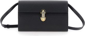 Savette symmetry Black Shoulder Bag With Front Plaque Closure In Grained Leather Woman