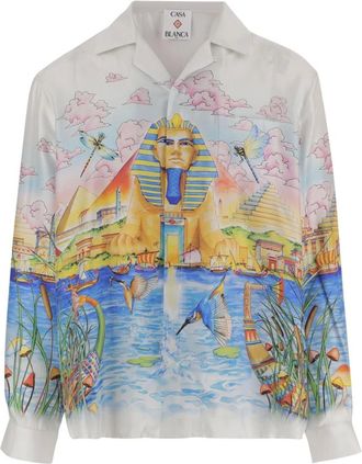 Casablanca Overhemden, Heren, Veelkleurig, M, Gedrukte Zijden Blouse