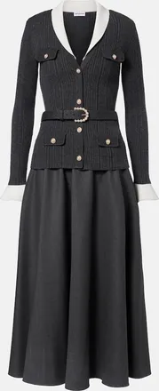 Self Portrait Belted ribbed-knit midi dress