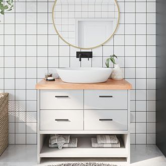 vidaXL Encimera Ba&ntilde;o Madera Maciza Tratada Marr&oacute;n Claro 100x40x(2-6)cm Vidaxl