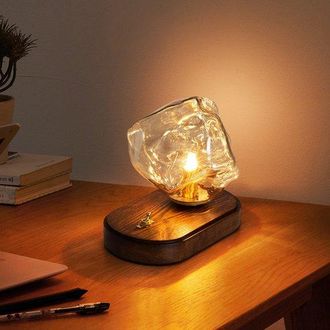 OEM L&aacute;mpara De Pared Moderna De Mediados De Siglo, De Madera, Con Cristal Ahumado Y Pantalla De Cristal &Aacute;mbar En Forma De Cubito De Hielo