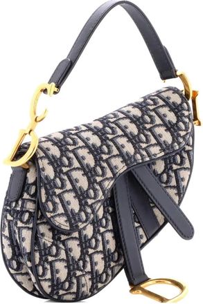 Dior Borsa a spalla Saddle mini in tela con motivo Oblique - Blu