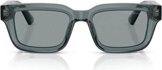 Emporio Armani 51mm Rectangle Sunglasses in Shiny Transparent Grey /Grey at Nordstrom