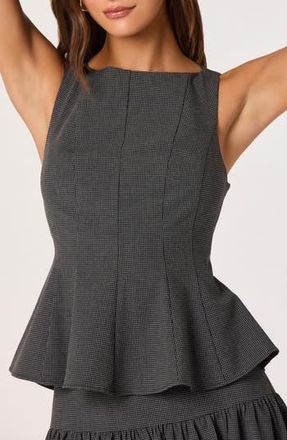 ASTR the Label Houndstooth Peplum Top in Charcoal Check at Nordstrom Rack, Size X-Large
