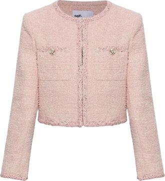 Self Portrait Cropped Tweed Jasje met Pailletten - Dames - Blazers - Roze - 2XS - Tweed - Jassen