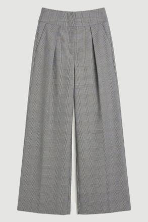 Karen Millen Womens Soft Tailored Check High Waist Wide Leg Trouser - Grey - Size 10 UK