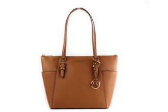 Michael Kors Womens Charlotte Signature Leather Large Top Zip Tote Handbag Bag - Brown - One Size