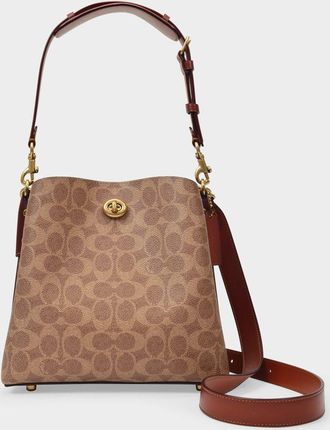 Coach Womens Willow Bucket Hobo Bag - - Tan Rust - Canva - Brown Calfskin - One Size