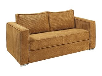 Vente-Unique Sof&aacute; cama de 3 plazas de apertura r&aacute;pida de pana mostaza - Somier de l&aacute;minas anchas de 140 cm - Colch&oacute;n de 18 cm LORETO