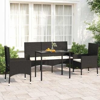 vidaXL Set Divani da Giardino 4 pz con Cuscini Nero in Polyrattan - Vidaxl