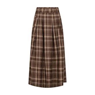 Co'Couture Falda Anya de cuadros con pliegues - Skirts - Mujer - Marr&oacute;n - S