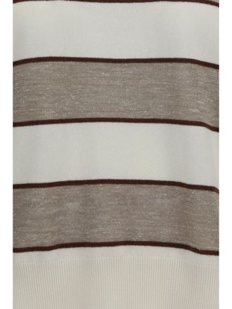 Brunello Cucinelli Womens Sweater Merino Wool Panama-Chocolate-Beige (ovis Aries) Panama/chocolate/beige