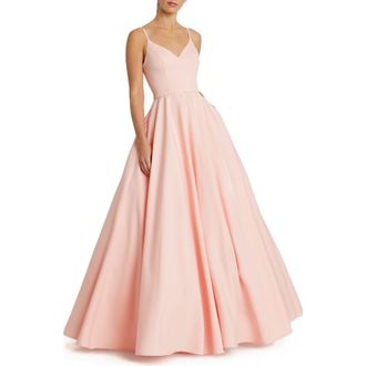 Mac Duggal Womens V-Neck Ball Gown with Belted A-Line Skirt in Blush at Nordstrom, Size 14