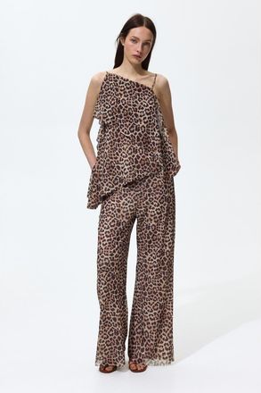 H&M Mesh Pull-on Pants in Light Beige/leopard Print at Nordstrom, Size X-Small