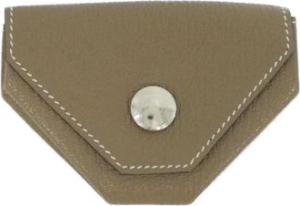 Herm&egrave;s Beige Etoupe Gray Chevre Leather Coin Purse/Coin Case (Pre-Owned)