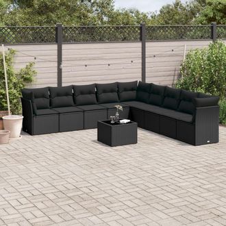 vidaXL Vidaxl - Set De Sof&aacute;s De Jard&iacute;n 10 Pzas Cojines Rat&aacute;n Sint&eacute;tico Negro