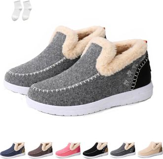 Generic Womens Orthopedic Fleece Slip-On Boots, Winter Fur Lined Slip on Ankle Boots Anti-Slip Loafers (Gray, M, Adult, Women, 7.5, Numeric, UK Footwear Size 
