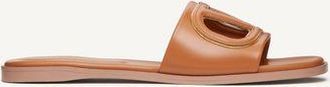 Valentino Garavani Vlogo Cut-Out Calfskin Slide Sandal Woman ALMOND/ANTIQUE BRASS 35.5