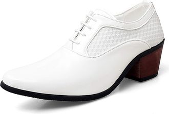 Generic Oxford Shoes for Men Lace Up Round Toe Patent Leather Faux Leather Block Heel Non Slip Resistant Anti-Slip Classic(White,8.5 UK)