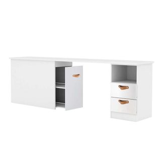 Muemue Escritorio + Almacenaje 90 Aglomerado Blanco Cuero 76,5x202x45cm