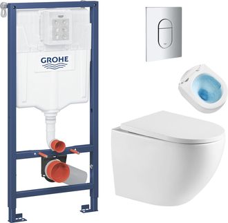 GROHE Pack Inodoro Bastidor + Inodoro Tornado Quiet Sat Fusion Sin Brida + Asiento Softclose + Placa Cromada - Grohe