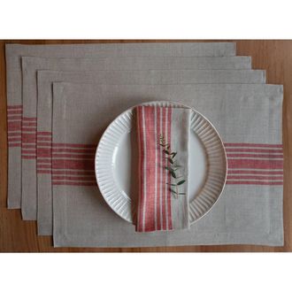 Solino Home Linen Placemats - Farmhouse, 14 x 19 in Red And Natural at Nordstrom, Size Medium