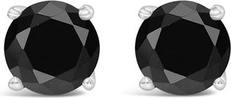 House of Brilliance 14K White Gold 5.00 Cttw Round Brilliant-Cut Black Diamond Classic 4-Prong Stud Earrings