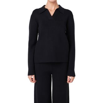 English Factory Polo Collar Sweater in Black at Nordstrom, Size X-Small