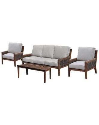 Courtyard Casual Bermuda Teak Sofa 4Pc Seating Set
