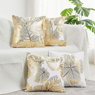 OEM Juego De 4 Fundas De Coj&iacute;n Decorativas Con Estampado De Hojas Doradas - 45x45 Cm. Elegante Decoraci&oacute;n Para Sof&aacute; Y Dormitorio