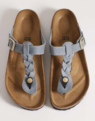 Birkenstock Gizeh - Sandali in pelle intrecciata oliata grigio basalto-Blu