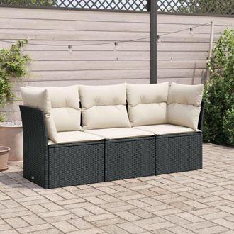 vidaXL Set Divani da Giardino 3 pz con Cuscini in Polyrattan Nero - Vidaxl