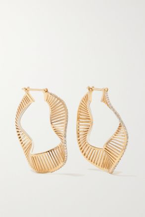 L'atelier Nawbar Orecchini A Cerchio In Oro 18 Carati E Smalto Con Diamanti Twisted Waves
