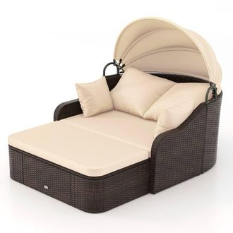 Costway Costway Patio PE Rattan Daybed with Retractable Canopy in Beige